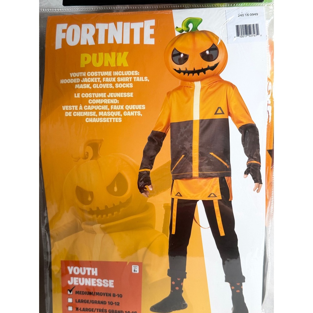 Fortnite Punk Costume Youth Medium 8-10 Pumpkin Mask Hooded Jacket Epic Games - Picture 3 of 5